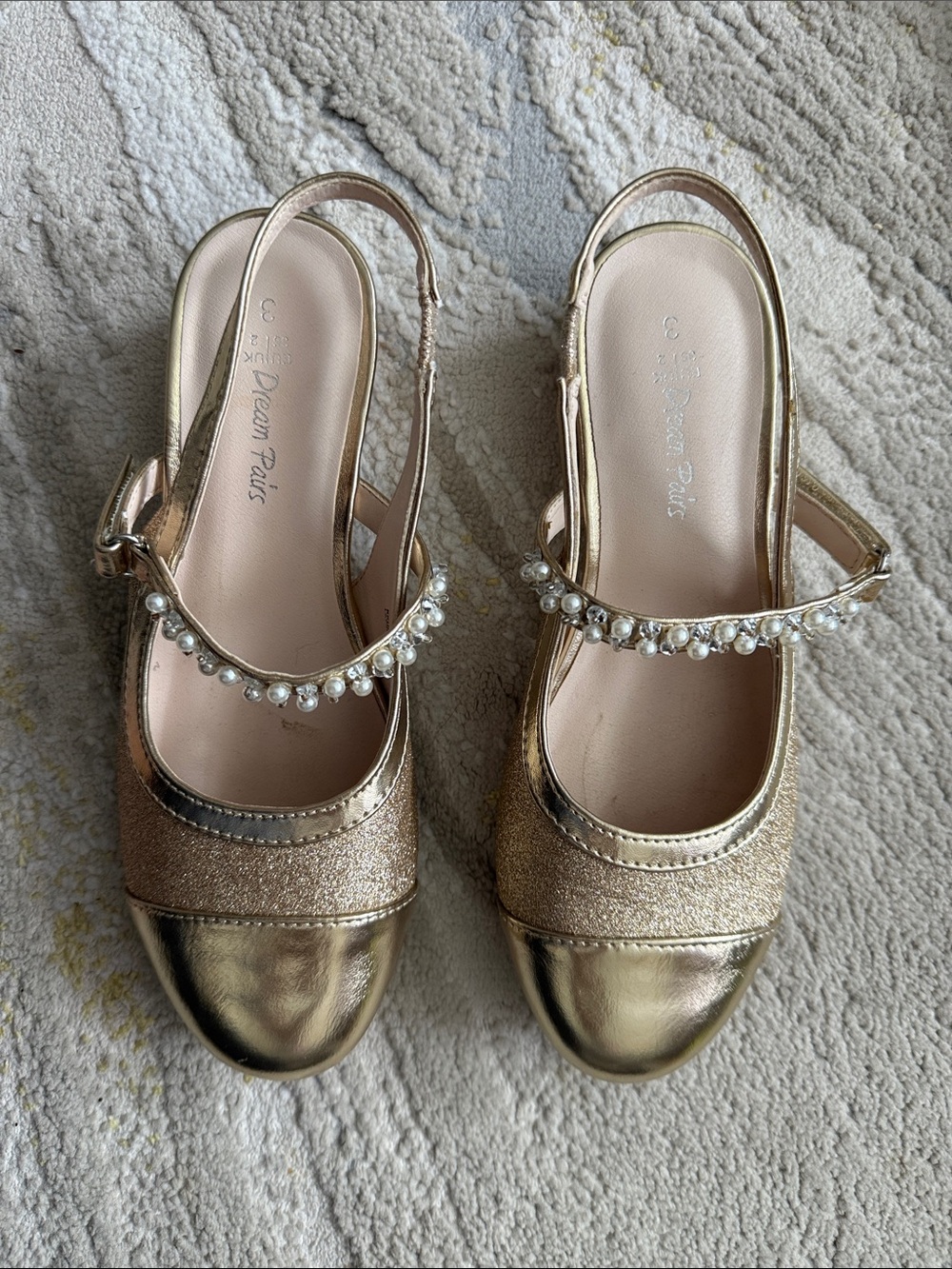 Dream Pairs Metallic Gold Pearl-Embellished Slingback Mules
